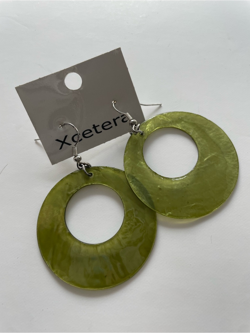 Y2K Vintage Xcetera Green Shell Ring Hoop Dangle Earrings Boho Festival NWT